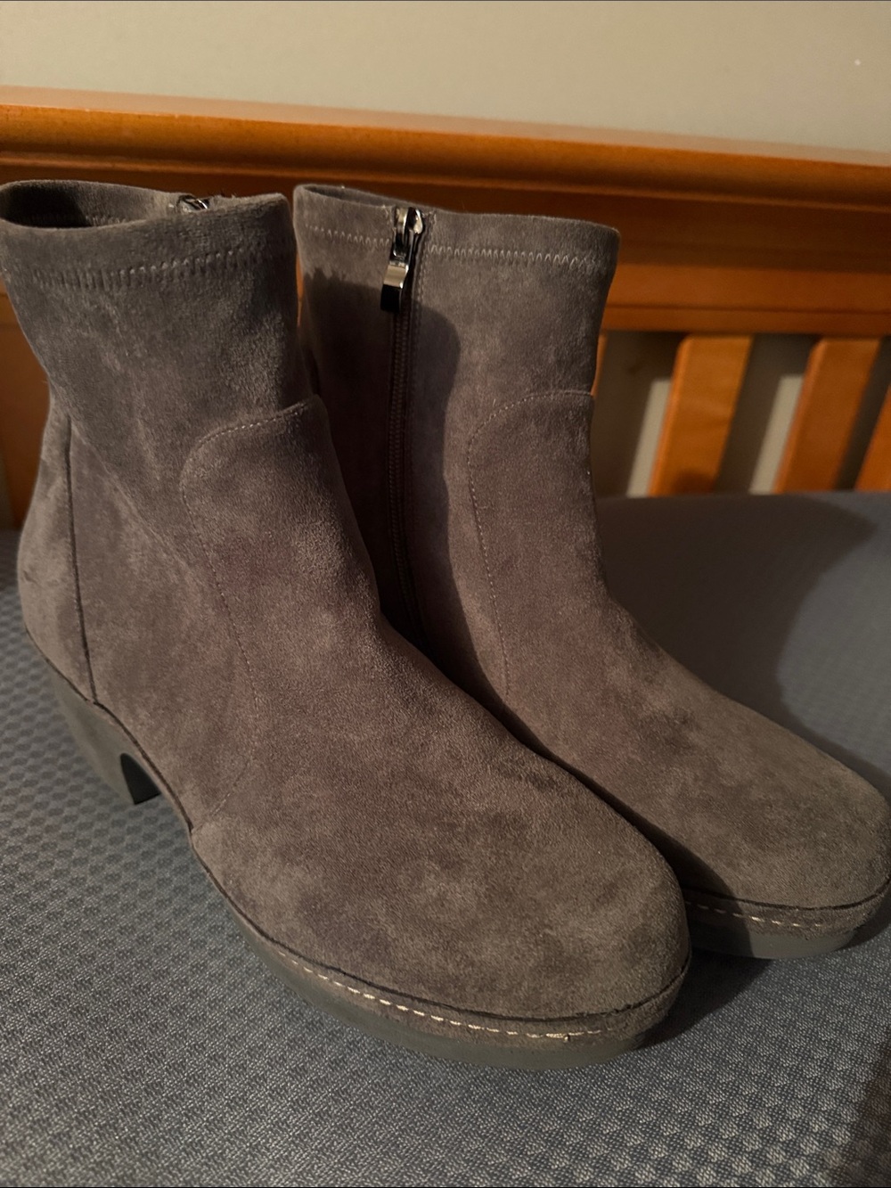 Antelope grey Suede Zip Ankle Booties